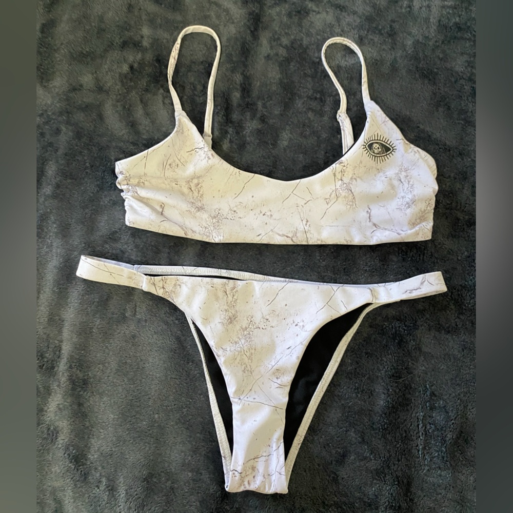 Lurking Class by Sketchy Tank Marble White Bralette Bikini Top & Bottom